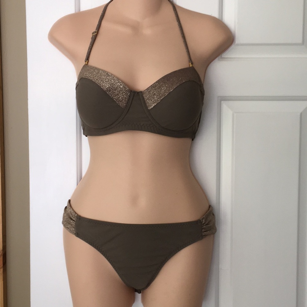Red Carter Swimsuit Bikini Lurex Sparkle Trim M